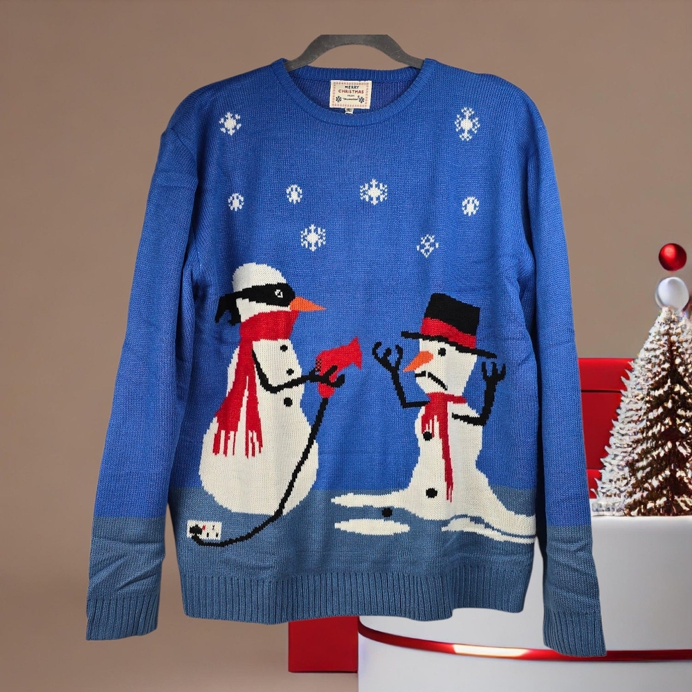 Melt Up Hold Up Blue Snowman Sweater